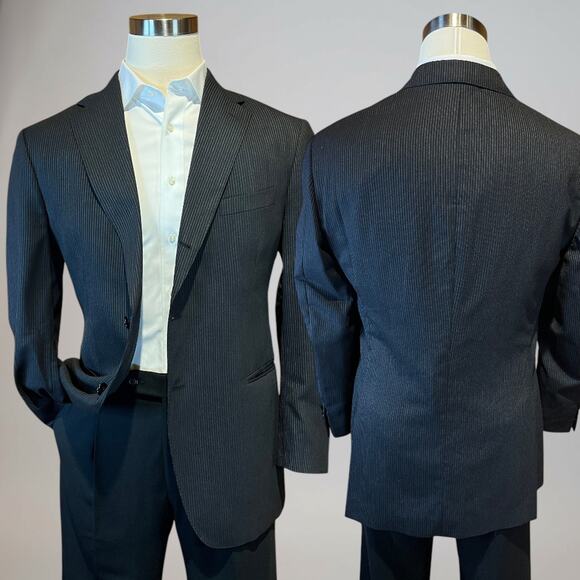 John Varvatos Italy 42R Gray Micro-Stripe Blazer Sport Coat 3/2 Roll Virgin Wool - Picture 2 of 15